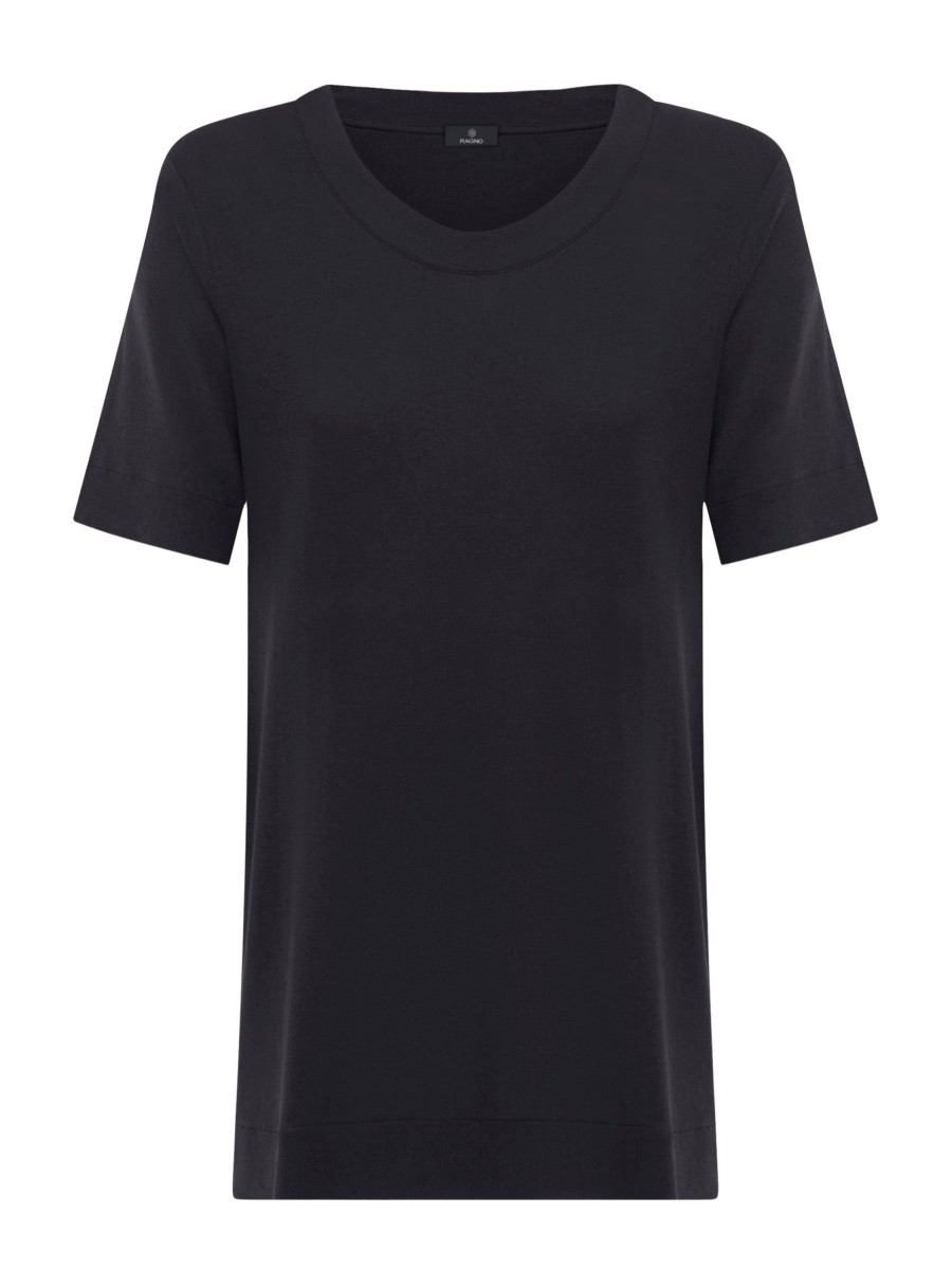 Maglie E Felpe | Ragno Maglietta Girocollo In Jersey Di Viscosa Crepe - Nero