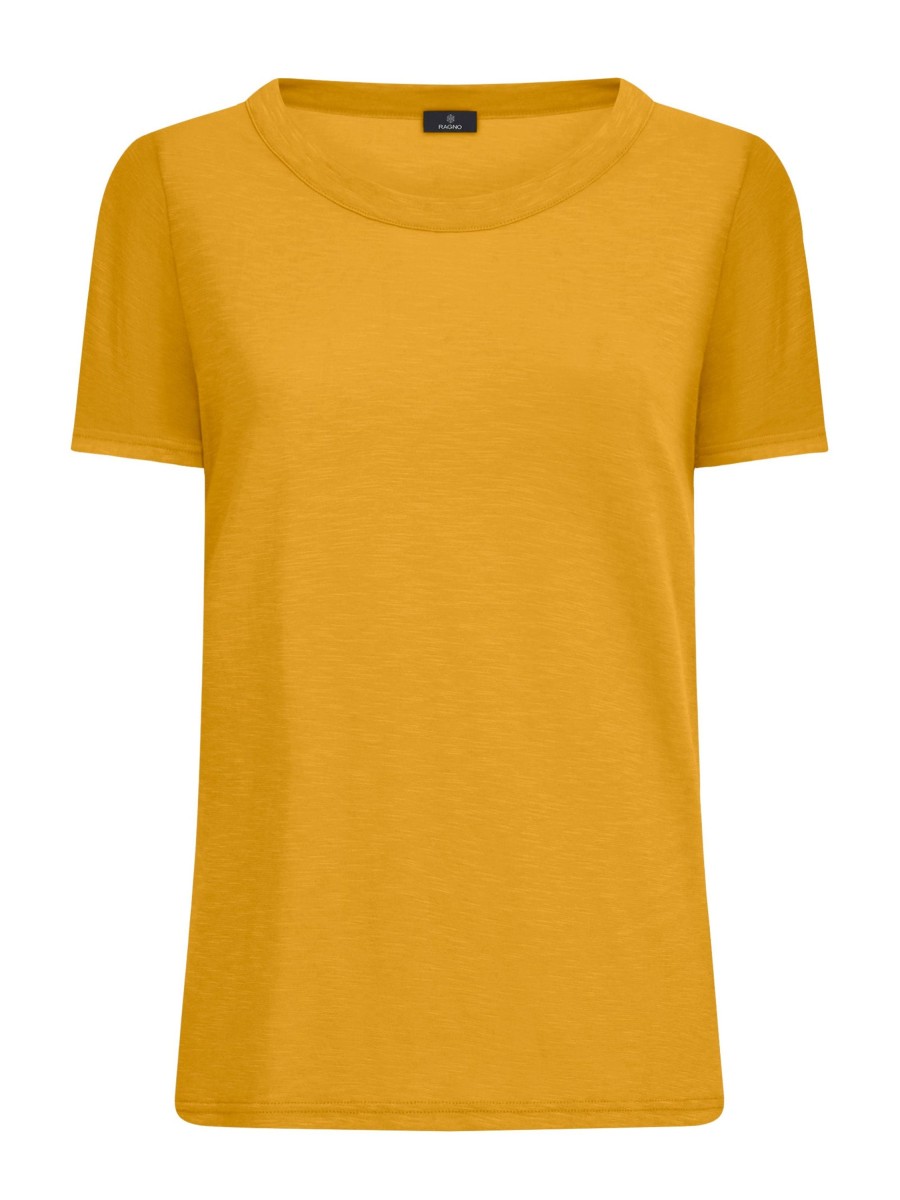 Magliette E T-Shirt | Ragno Maglietta Girocollo In Slub Jersey Di Cotone - Golden Spice