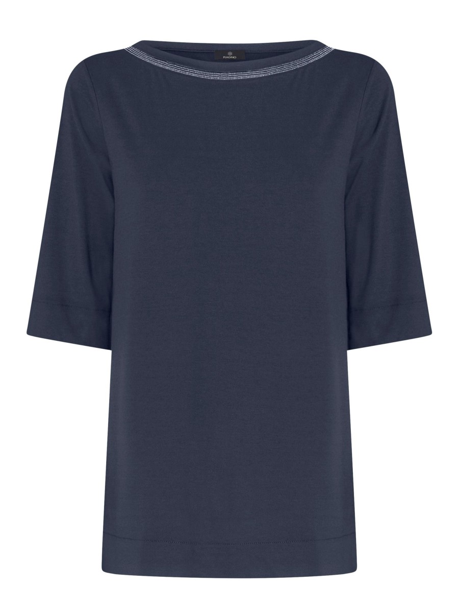 Magliette E T-Shirt | Ragno T-Shirt Girocollo Elegante In Jersey Di Viscosa Crepe - Bleu