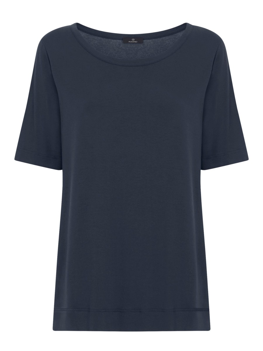 Magliette E T-Shirt | Ragno T-Shirt Girocollo A Manica Corta In Misto Viscosa - Bleu