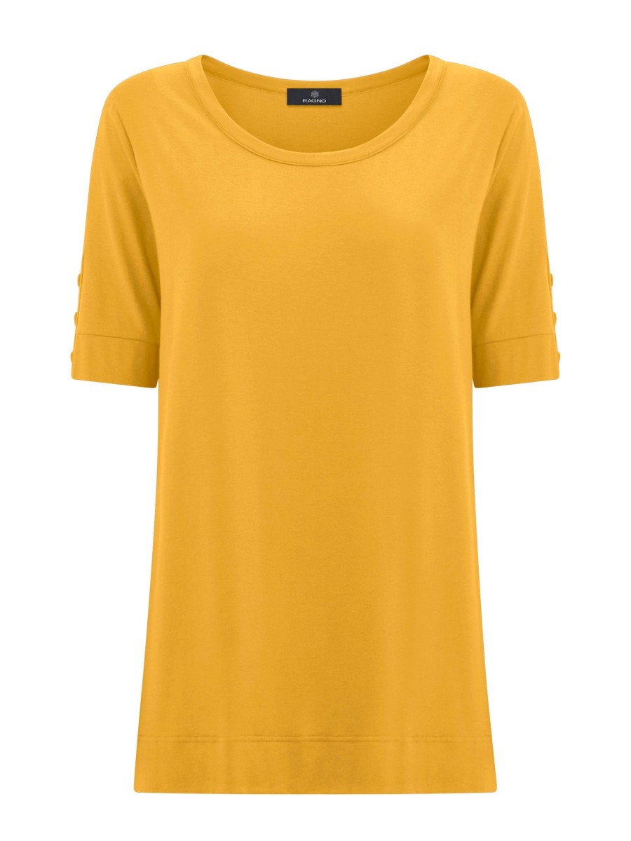 Magliette E T-Shirt | Ragno T-Shirt Girocollo Con Bottoni In Viscosa Summer - Golden Spice