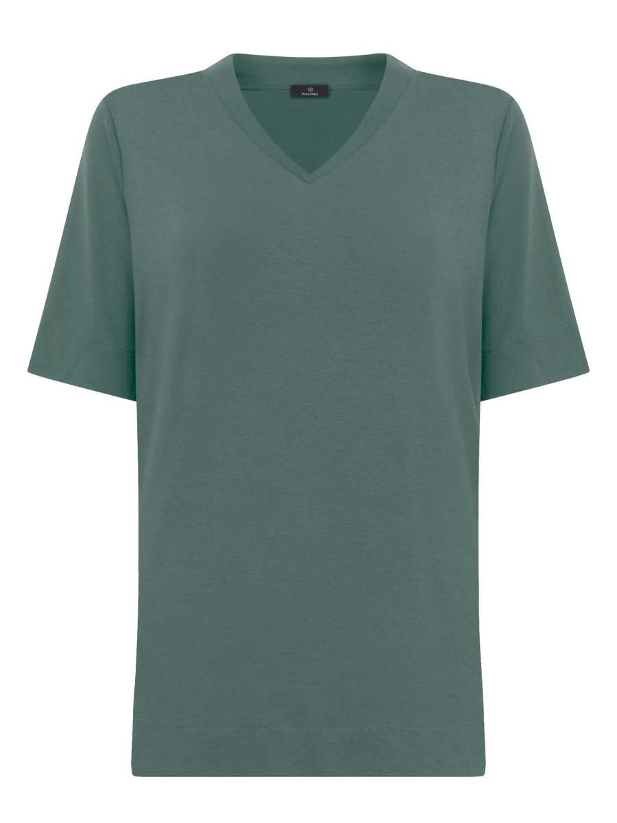 Maglie E Felpe | Ragno Maglietta Con Scollo A V In Jersey Di Viscosa Crepe - Dark Forest