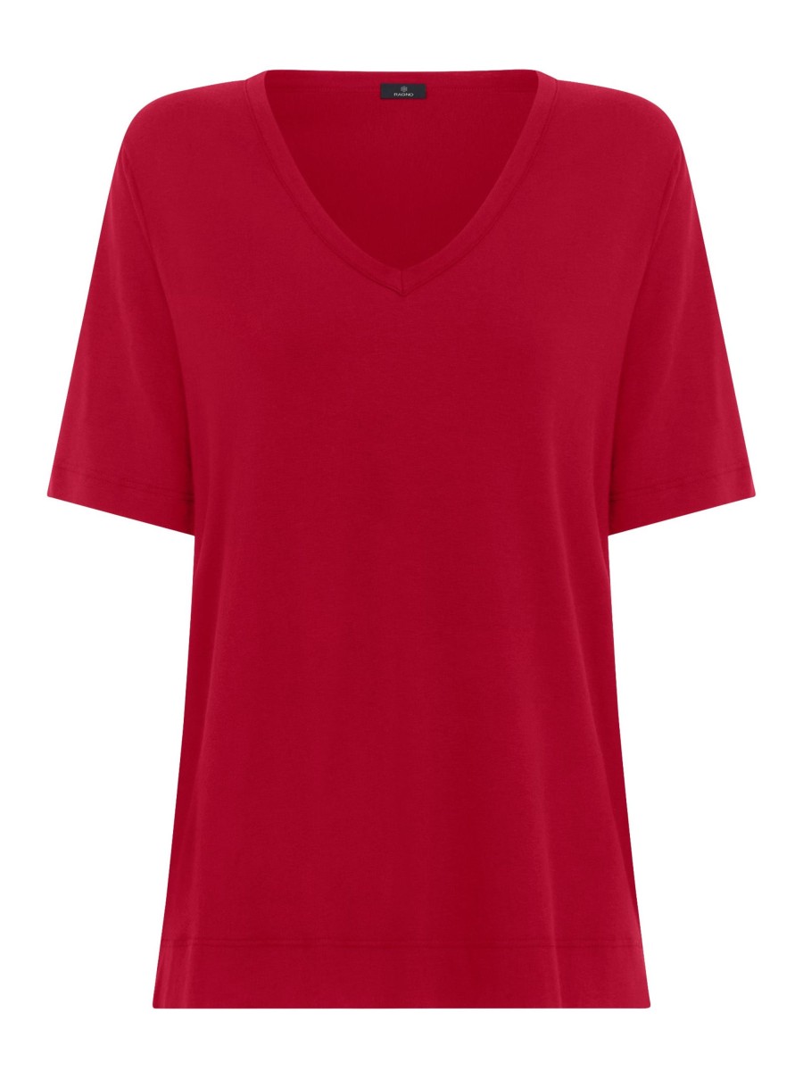 Magliette E T-Shirt | Ragno T-Shirt Con Scollo A V In Misto Viscosa - Salsa