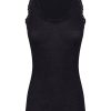 Top E Magliette | Ragno Merino Seta - Canottiera Scollo A V In Lana E Seta Con Pizzo - Nero