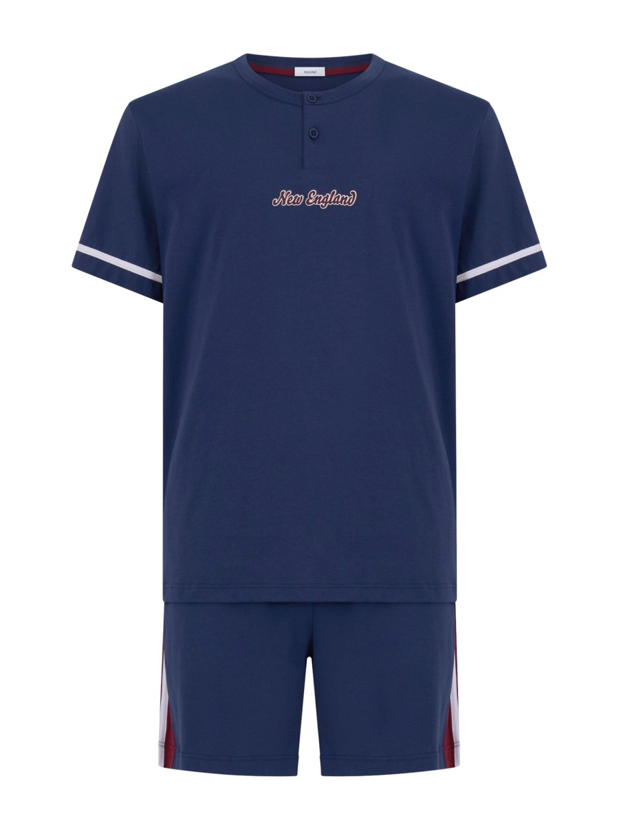 Pigiama Corto | Ragno Pigiama Corto A Serafino Jersey Di Cotone - Fant. Navy Peony