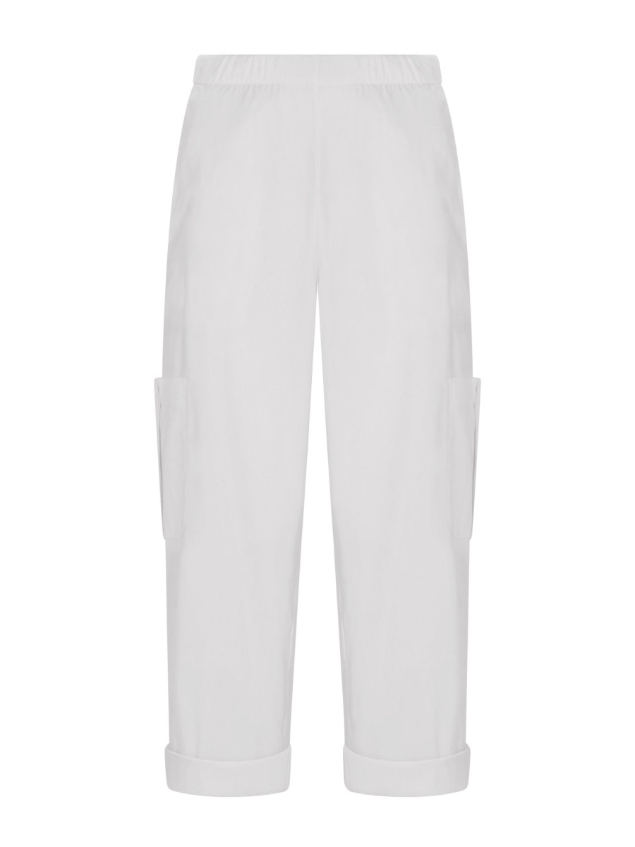 Pantaloni Cropped | Ragno Pantalone Pinocchietto Cargo In Super Fresh - Bianco