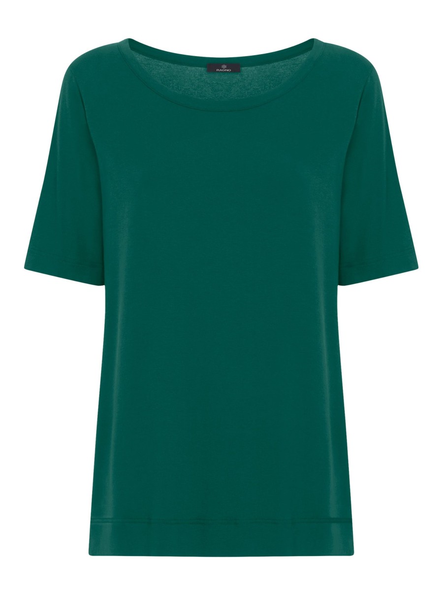Magliette E T-Shirt | Ragno T-Shirt Girocollo A Manica Corta In Misto Viscosa - Aventurine