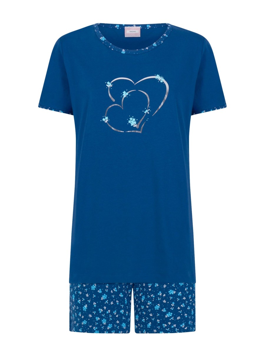 Pigiami | Ragno Pigiama Corto Girocollo In Jersey Di Cotone - Fant. Navy Peony