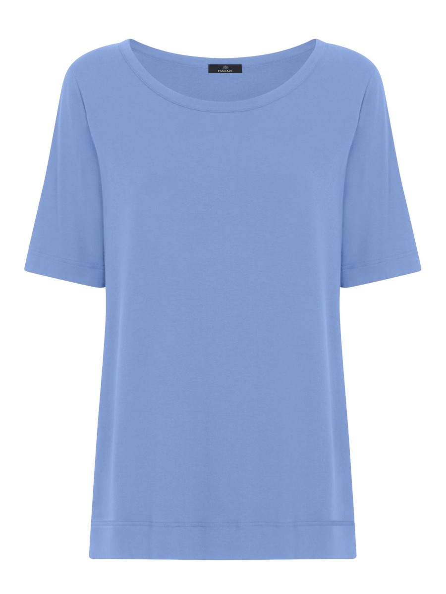 Magliette E T-Shirt | Ragno T-Shirt Girocollo A Manica Corta In Misto Viscosa - Hydrangea