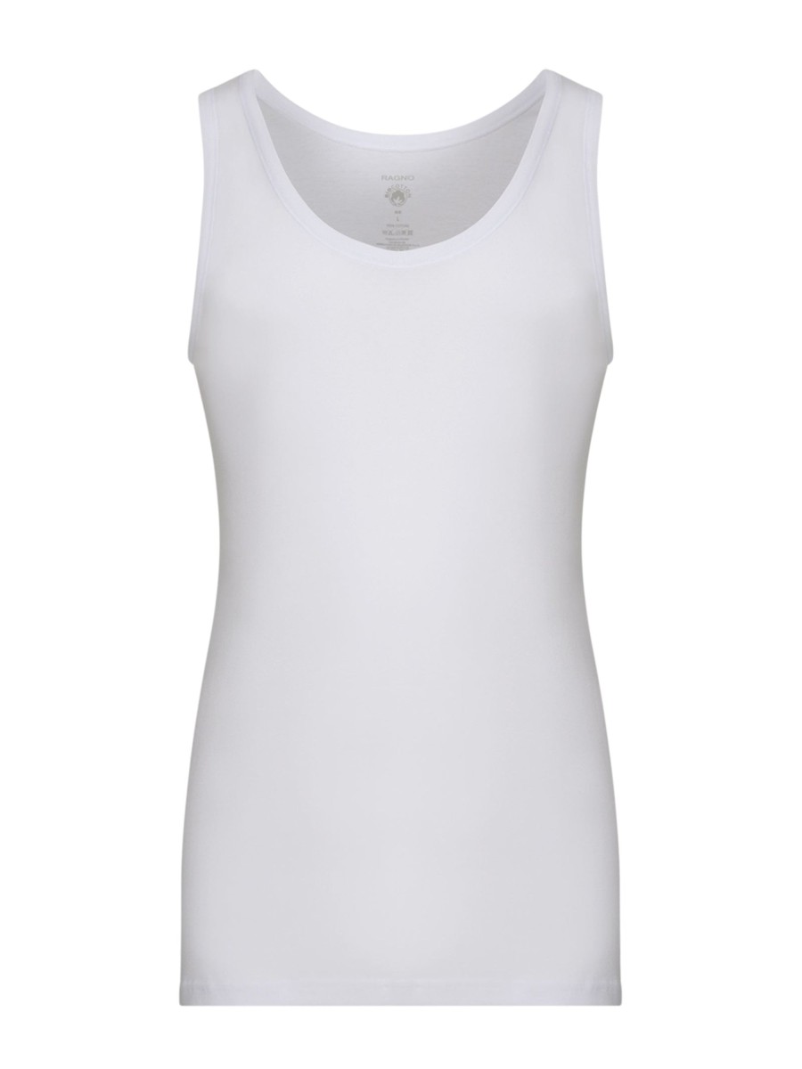 Canottiere E Magliette | Ragno Rib - Canottiera Spalla Larga In Maglia Unita Di Cotone - White
