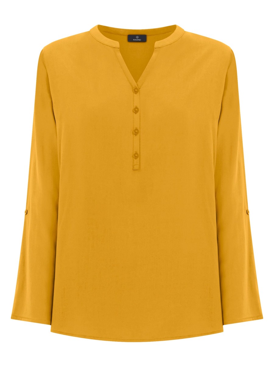 Bluse | Ragno Blusa Con Collo Serafino In Ecoseta - Golden Spice